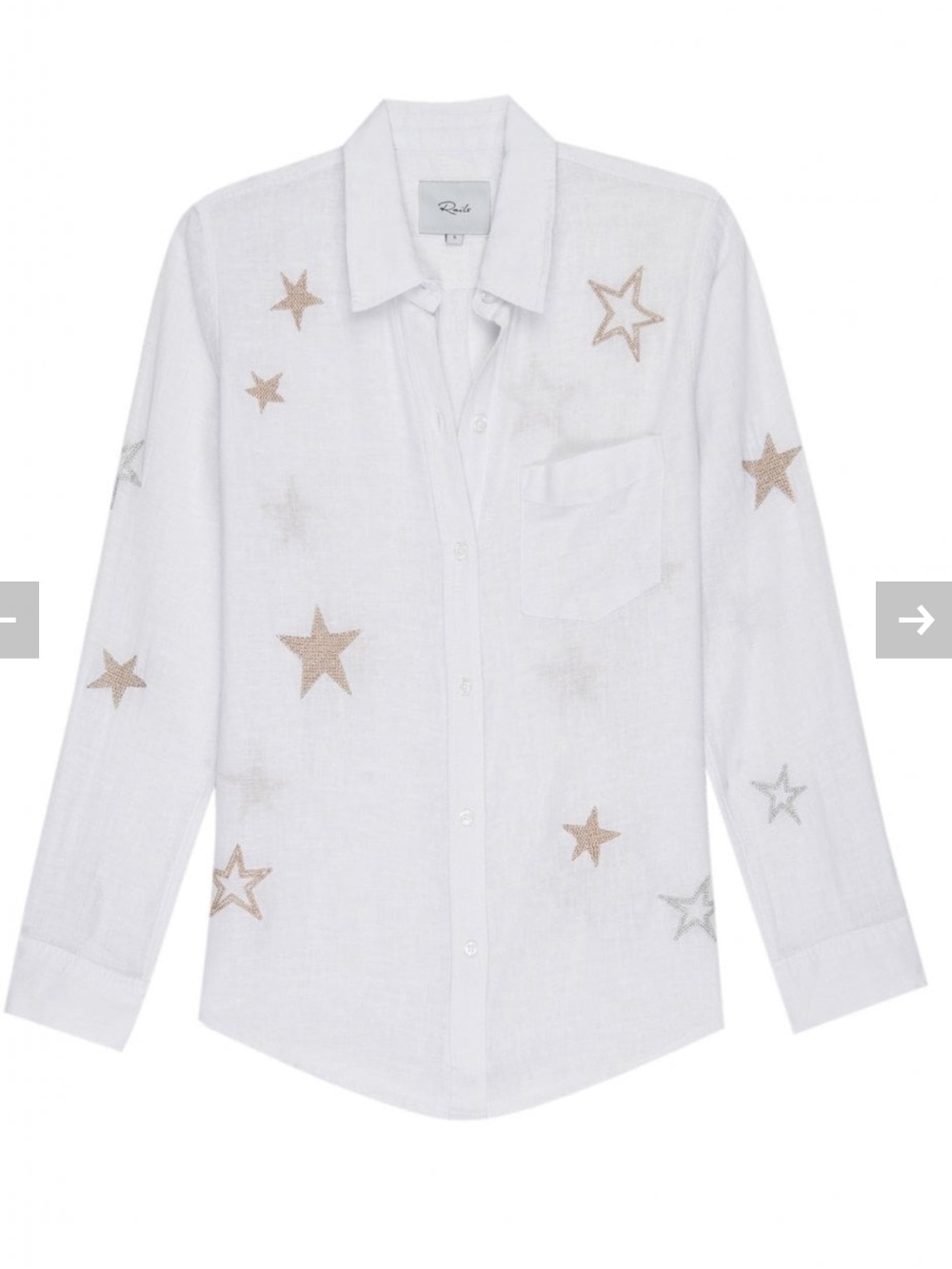 Rails Charli White Button-Down Shirt with Rose Gold & Silver Star Embroidery